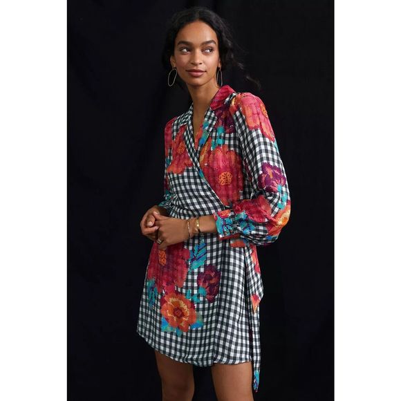 FARM Rio Dresses & Skirts - New Anthropologie Farm Rio Gingham Floral Mini Dress size Small